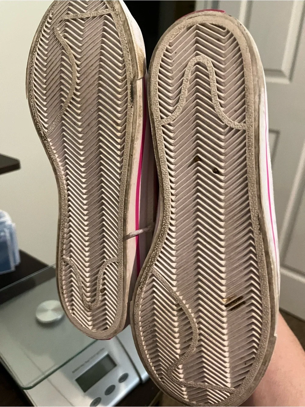 Nike Kids White Sneakers with Hot Pink Swoosh